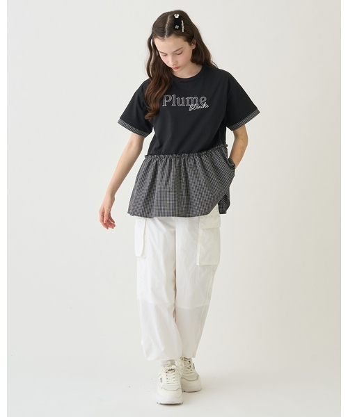 pom ponette junior(ポンポネットジュニア)の「【接触冷感】ペプラムチェックプルオーバー(Tシャツ/カットソー・キッズ・ブラック/オフホワイト・L:160cm/S:140cm/M:150cm)」の15枚目の写真