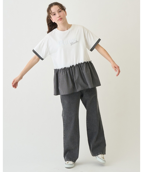 pom ponette junior(ポンポネットジュニア)の「【接触冷感】ペプラムチェックプルオーバー(Tシャツ/カットソー・キッズ・ブラック/オフホワイト・L:160cm/S:140cm/M:150cm)」の16枚目の写真