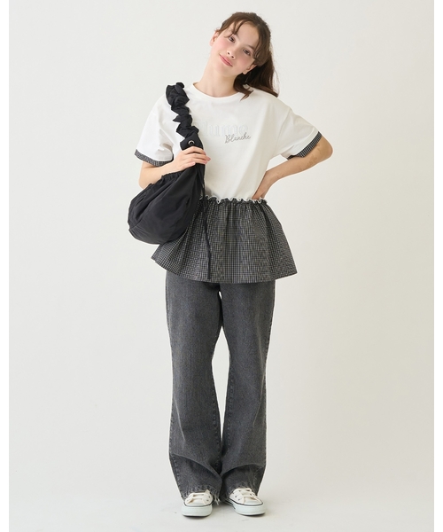 pom ponette junior(ポンポネットジュニア)の「【接触冷感】ペプラムチェックプルオーバー(Tシャツ/カットソー・キッズ・ブラック/オフホワイト・L:160cm/S:140cm/M:150cm)」の17枚目の写真