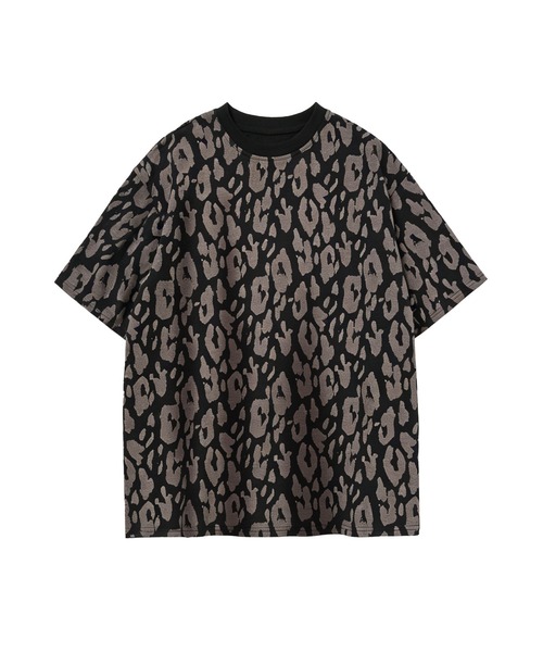 HOOK(フック)の「HOOK for girls レオパード総柄 半袖Tシャツ / アニマル柄 ビッグシルエット カジュアル (SS)(Tシャツ/カットソー・レディース・ブルー/パープル/ライトベージュ/ブラック・FREE)」の5枚目の写真