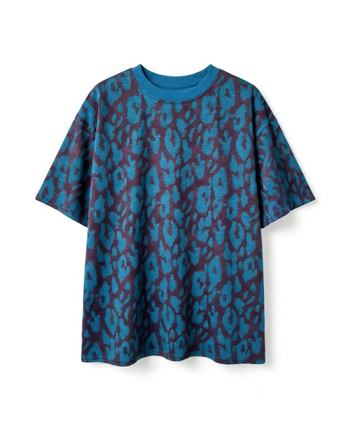 HOOK(フック)の「HOOK for girls レオパード総柄 半袖Tシャツ / アニマル柄 ビッグシルエット カジュアル (SS)(Tシャツ/カットソー・レディース・ブルー/パープル/ライトベージュ/ブラック・FREE)」の7枚目の写真