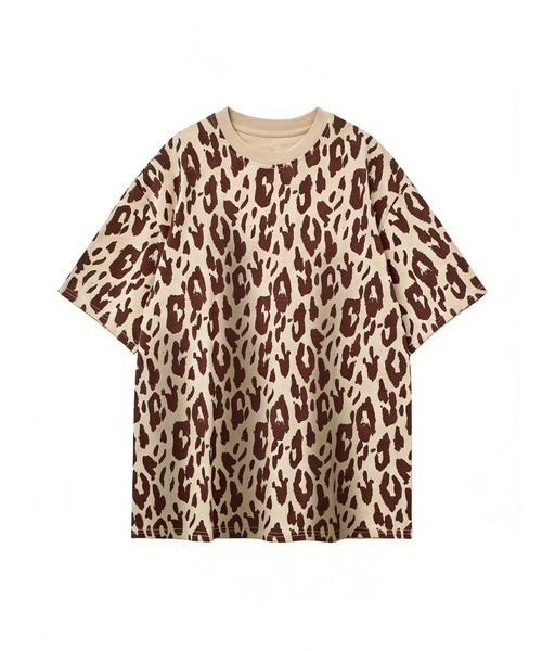HOOK(フック)の「HOOK for girls レオパード総柄 半袖Tシャツ / アニマル柄 ビッグシルエット カジュアル (SS)(Tシャツ/カットソー・レディース・ブルー/パープル/ライトベージュ/ブラック・FREE)」の6枚目の写真