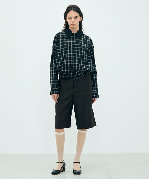 edition pourell（エディションプレル）の「edition pourell Super 120'sトロチェック コットンカラーブルゾン（ブルゾン・レディース・ブラック系その他/ホワイト系その他・34/36）」の3枚目の写真