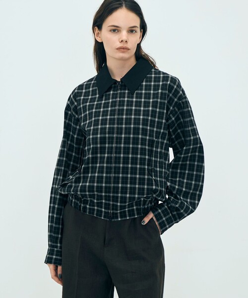 edition pourell（エディションプレル）の「edition pourell Super 120'sトロチェック コットンカラーブルゾン（ブルゾン・レディース・ブラック系その他/ホワイト系その他・34/36）」の4枚目の写真