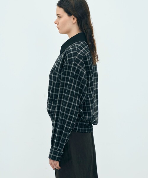 edition pourell（エディションプレル）の「edition pourell Super 120'sトロチェック コットンカラーブルゾン（ブルゾン・レディース・ブラック系その他/ホワイト系その他・34/36）」の5枚目の写真