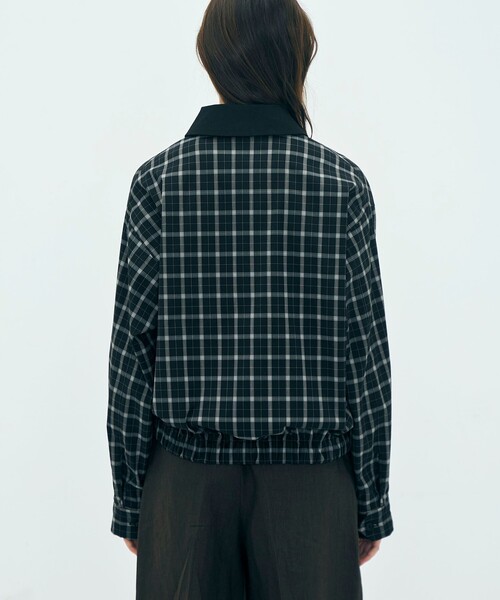 edition pourell（エディションプレル）の「edition pourell Super 120'sトロチェック コットンカラーブルゾン（ブルゾン・レディース・ブラック系その他/ホワイト系その他・34/36）」の6枚目の写真