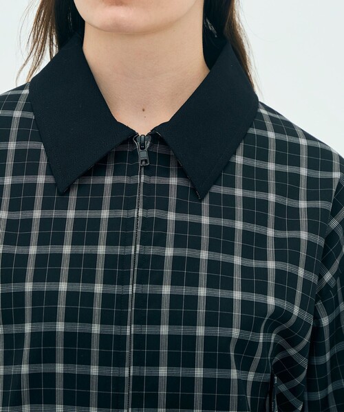 edition pourell（エディションプレル）の「edition pourell Super 120'sトロチェック コットンカラーブルゾン（ブルゾン・レディース・ブラック系その他/ホワイト系その他・34/36）」の8枚目の写真