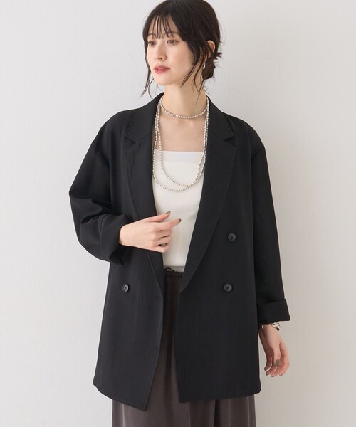 Rouge vif Anna（ルージュヴィフアンナ）の「バスケットメッシュシアーダブルジャケット（テーラードジャケット・レディース・ベージュ/ホワイト/ブラック・フリー）」の2枚目の写真