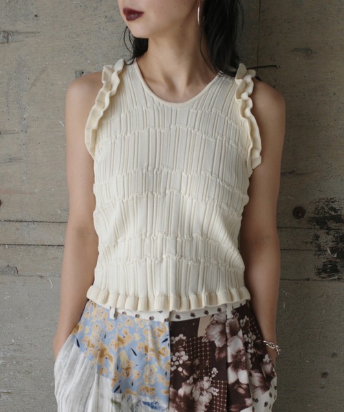 セール】MEDI 2WAY WAVY FRILL KNIT TOP（タンクトップ）｜Ameri
