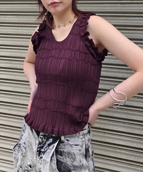 セール】MEDI 2WAY WAVY FRILL KNIT TOP（タンクトップ）｜Ameri