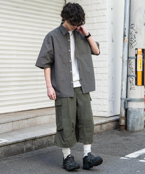 NON TOKYO ナイロンワイドカーゴパンツ セール】膝下丈 ワンタック ナイロンワイドカーゴハーフパンツ（カーゴ