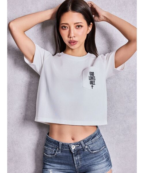 GYDA(ジェイダ)の「GOD LOVES UGLY.ポケットTシャツ(Tシャツ/カットソー・レディース・ブラック/オフホワイト・FREE)」の2枚目の写真