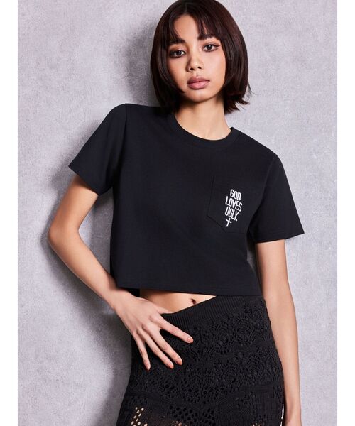 GYDA(ジェイダ)の「GOD LOVES UGLY.ポケットTシャツ(Tシャツ/カットソー・レディース・ブラック/オフホワイト・FREE)」の3枚目の写真