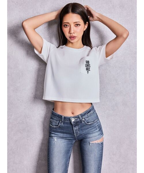 GYDA(ジェイダ)の「GOD LOVES UGLY.ポケットTシャツ(Tシャツ/カットソー・レディース・ブラック/オフホワイト・FREE)」の9枚目の写真