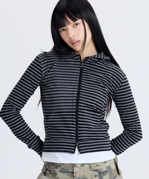 ODD STRIPE ZIP UP HOODIE CHARCOAL