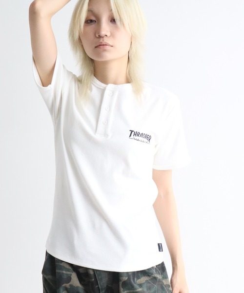 THRASHER(スラッシャー)の「【THRASHER/スラッシャー】ワンポイント刺繍 ヘンリーネックTシャツ(Tシャツ/カットソー・メンズ・ホワイト/ブラック/グレー・S/L/M)」の1枚目の写真