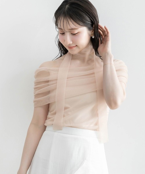 RANDA(ランダ)の「シアーオフショルダーニットトップス(ニット/セーター・レディース・ピンク/ブルー/グレー/アイボリー・FREE)」の4枚目の写真