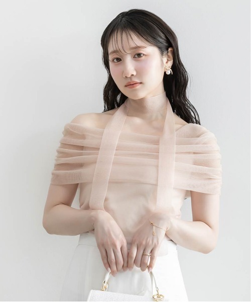 RANDA(ランダ)の「シアーオフショルダーニットトップス(ニット/セーター・レディース・ピンク/ブルー/グレー/アイボリー・FREE)」の8枚目の写真