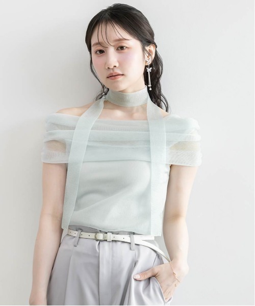 RANDA(ランダ)の「シアーオフショルダーニットトップス(ニット/セーター・レディース・ピンク/ブルー/グレー/アイボリー・FREE)」の11枚目の写真