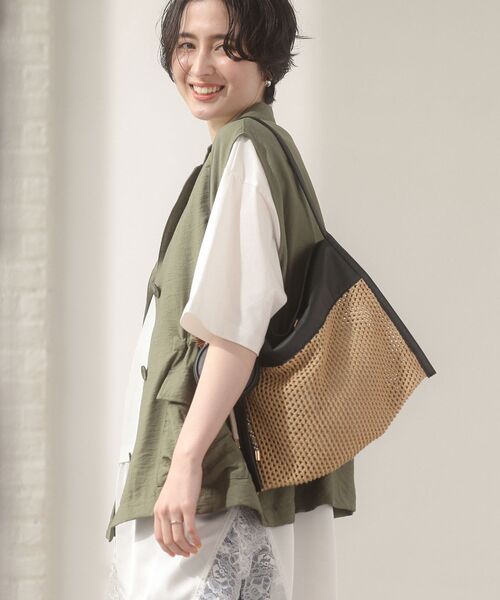Green　Parks（グリーンパークス）の「【2SET】ポーチチャーム付き雑材トートバッグ（トートバッグ・レディース・ブラック/ベージュ・FREE）」の14枚目の写真