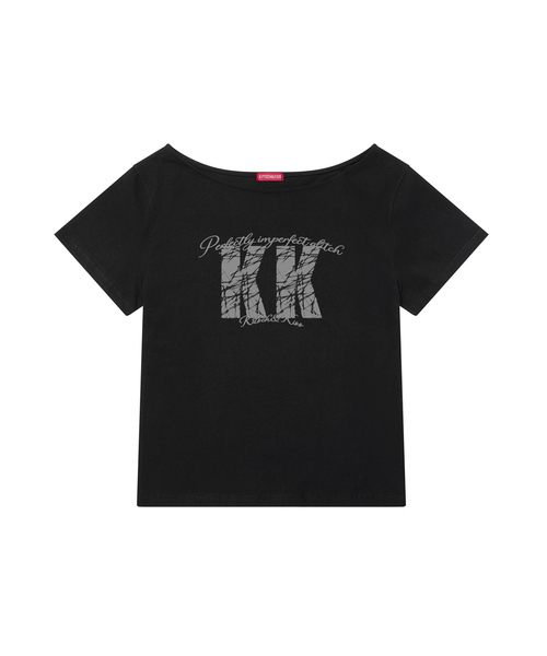 KITSCH&KISS(キッチアンドキス)の「KK CRACK ワンショルダーTシャツ (SSDKNK-107)(Tシャツ/カットソー・レディース・ブラック/ホワイト・FREE)」の1枚目の写真