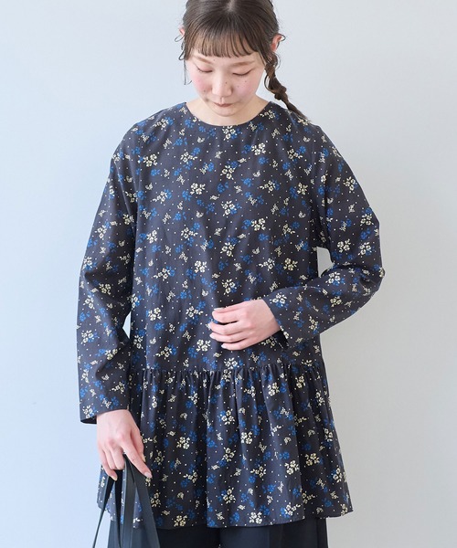BPN ⭐︎ピースナウ ⭐︎チュニック カットソー M ネックリボン パープル 蝶 beta hana print ギャザーチュニックブラウス（シャツ/ブラウス