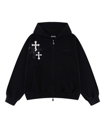SUPPLIER（サプライヤー）の「ジップフーディ｜Multiple Cross Leather Patch Thermal Zip Hoodie｜SUPPLIER（パーカー）」