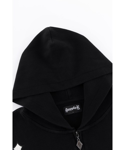 SUPPLIER(サプライヤー)の「ジップフーディ|Multiple Cross Leather Patch Thermal Zip Hoodie|SUPPLIER(パーカー・メンズ・ブラック/ピンク・XX-LARGE/X-LARGE/LARGE/MEDIUM/SMALL)」の14枚目の写真