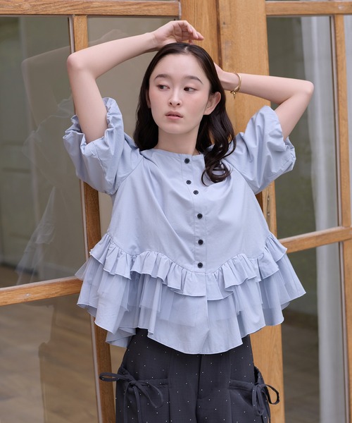 apres jour clair(アプレジュールクレア)の「【apres jour clair】チュールフリルシャツ(シャツ/ブラウス・レディース・ピンク/ブルー/オフホワイト/ライトイエロー/チャコールグレー・X-LARGE/フリー)」の8枚目の写真