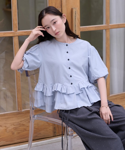 apres jour clair(アプレジュールクレア)の「【apres jour clair】チュールフリルシャツ(シャツ/ブラウス・レディース・ピンク/ブルー/オフホワイト/ライトイエロー/チャコールグレー・X-LARGE/フリー)」の10枚目の写真