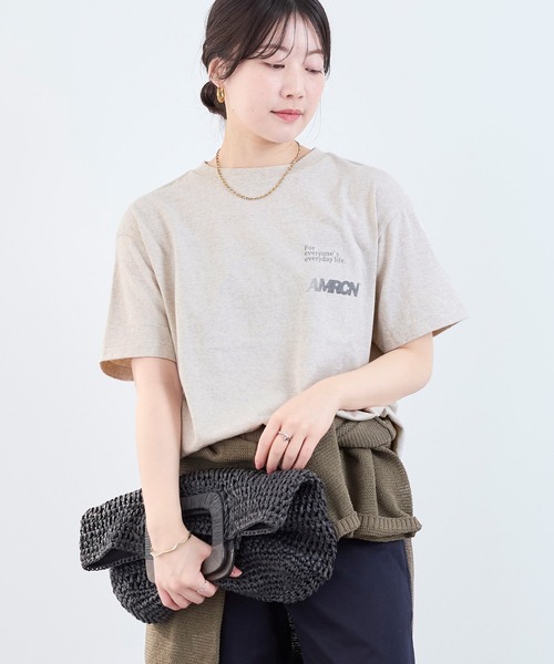 AMERICANA(アメリカーナ)の「【AMERICANA】ラフィー丸胴ロゴプリントTシャツ(Tシャツ/カットソー・レディース・オートミール/ブルー・FREE)」の12枚目の写真