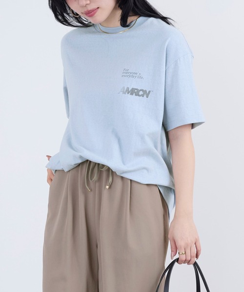 AMERICANA(アメリカーナ)の「【AMERICANA】ラフィー丸胴ロゴプリントTシャツ(Tシャツ/カットソー・レディース・オートミール/ブルー・FREE)」の3枚目の写真