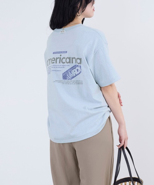 AMERICANA(アメリカーナ)の「【AMERICANA】ラフィー丸胴ロゴプリントTシャツ(Tシャツ/カットソー・レディース・オートミール/ブルー・FREE)」の5枚目の写真