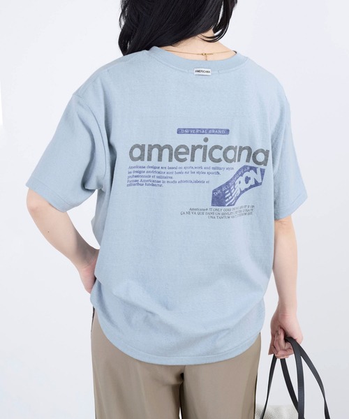 AMERICANA(アメリカーナ)の「【AMERICANA】ラフィー丸胴ロゴプリントTシャツ(Tシャツ/カットソー・レディース・オートミール/ブルー・FREE)」の6枚目の写真