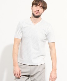 HIDEAWAYS NICOLE | バイヤスジャカードVネック半袖プルオーバー(Tシャツ/カットソー)