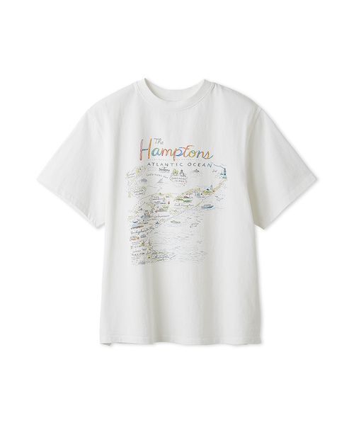 Mila Owen(ミラオーウェン)の「【UVカット】【接触冷感】MapPatternグラフィックTシャツ(Tシャツ/カットソー・レディース・ホワイト/ネイビー/イエロー・F)」の1枚目の写真