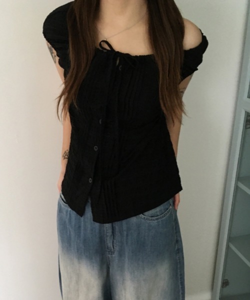 Vipoa（ヴィポア）の「チェック柄シングルブレストシャツ（シャツ/ブラウス・レディース・グリーン/ホワイト/ブラック・FREE）」の3枚目の写真