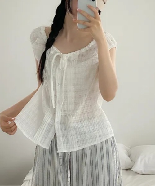 Vipoa（ヴィポア）の「チェック柄シングルブレストシャツ（シャツ/ブラウス・レディース・グリーン/ホワイト/ブラック・FREE）」の17枚目の写真