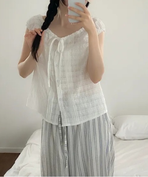 Vipoa（ヴィポア）の「チェック柄シングルブレストシャツ（シャツ/ブラウス・レディース・グリーン/ホワイト/ブラック・FREE）」の18枚目の写真