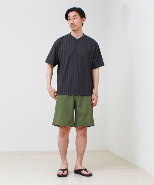 GLOSTER(グロスター)の「シアージャガード ヘンリーネックTシャツ(Tシャツ/カットソー・メンズ・ブラック/カーキ/グレー/チャコールグレー・L/M/S)」の5枚目の写真