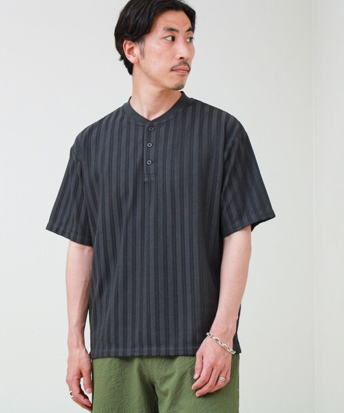 GLOSTER(グロスター)の「シアージャガード ヘンリーネックTシャツ(Tシャツ/カットソー・メンズ・ブラック/カーキ/グレー/チャコールグレー・L/M/S)」の6枚目の写真