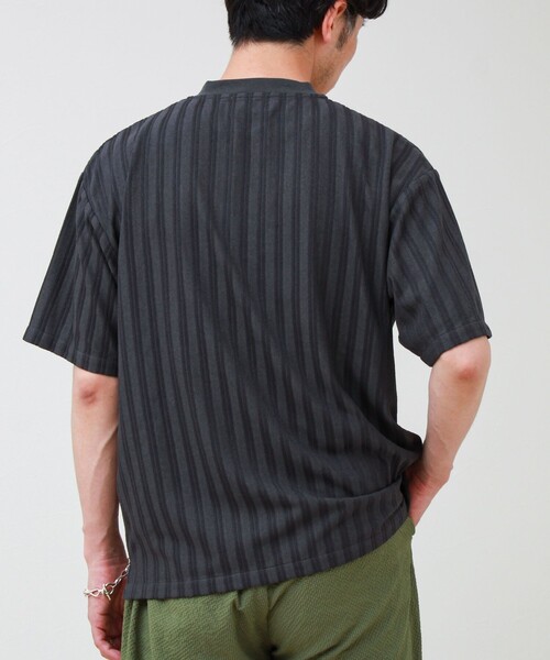 GLOSTER(グロスター)の「シアージャガード ヘンリーネックTシャツ(Tシャツ/カットソー・メンズ・ブラック/カーキ/グレー/チャコールグレー・L/M/S)」の9枚目の写真