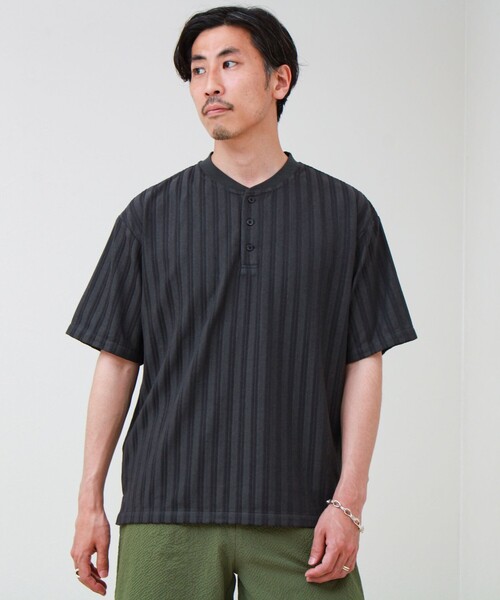GLOSTER(グロスター)の「シアージャガード ヘンリーネックTシャツ(Tシャツ/カットソー・メンズ・ブラック/カーキ/グレー/チャコールグレー・L/M/S)」の10枚目の写真