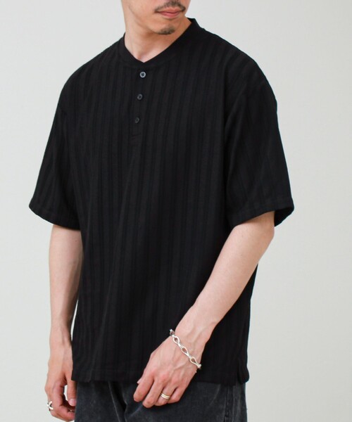 GLOSTER(グロスター)の「シアージャガード ヘンリーネックTシャツ(Tシャツ/カットソー・メンズ・ブラック/カーキ/グレー/チャコールグレー・L/M/S)」の16枚目の写真