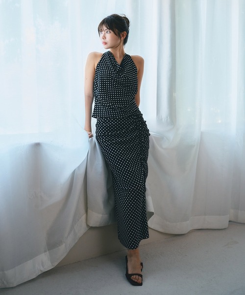 KINO THE KEI（キノザケイ）の「ドット ドローストリング アレンジ スカート KINO THE KEI（スカート・レディース・ホワイト/ブラック/ブラウン・S/M）」の5枚目の写真