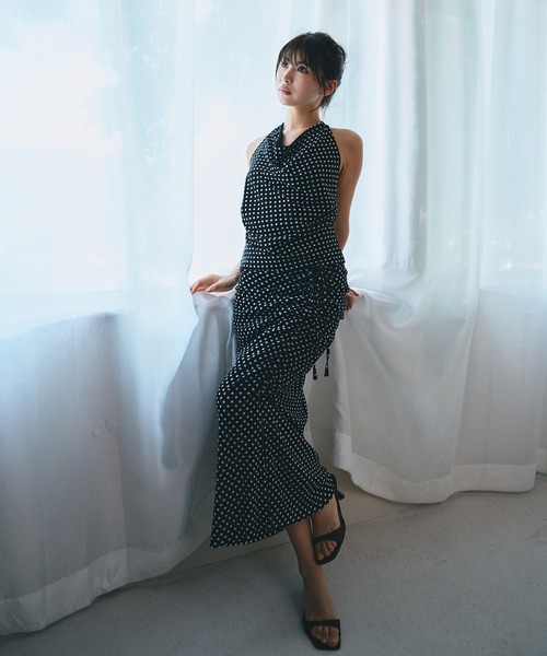 KINO THE KEI（キノザケイ）の「ドット ドローストリング アレンジ スカート KINO THE KEI（スカート・レディース・ホワイト/ブラック/ブラウン・S/M）」の6枚目の写真