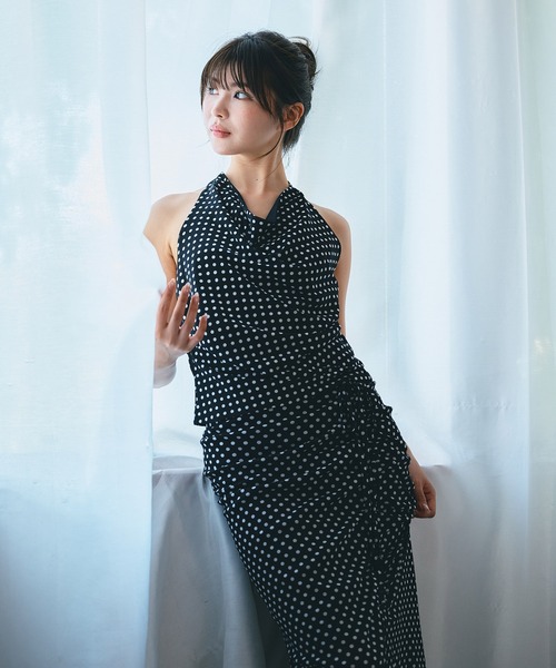 KINO THE KEI（キノザケイ）の「ドット ドローストリング アレンジ スカート KINO THE KEI（スカート・レディース・ホワイト/ブラック/ブラウン・S/M）」の7枚目の写真