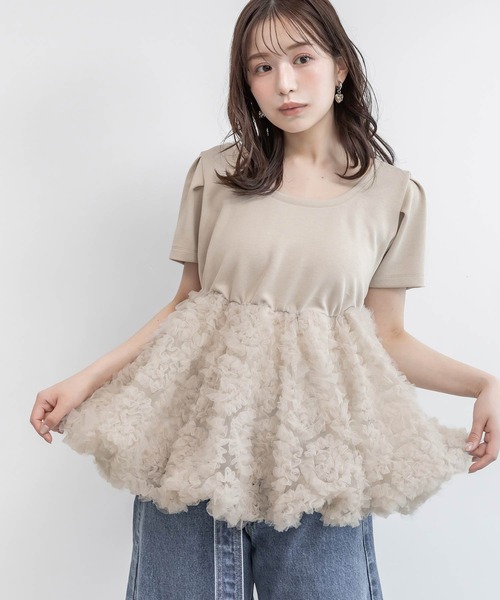 RANDA（ランダ）の「2WAYボリュームペプラムドッキングカットプルオーバー（ニット/セーター・レディース・ピンク/アイボリー/ブラック・FREE）」の3枚目の写真