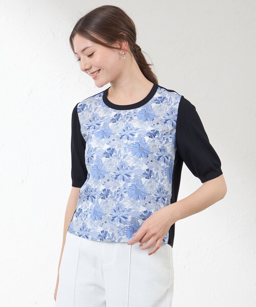 amaca（アマカ）の「【LIBERTY】切替アンサンブルニットT（ニット/セーター・レディース・オフホワイト/ダークネイビー・40/38）」の2枚目の写真