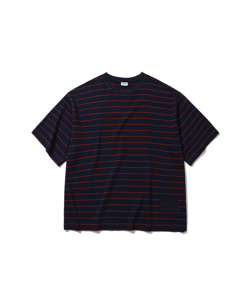 ANGLAN(アングラン)の「Denim Striped Tee - Red(Tシャツ/カットソー・メンズ・その他・1/2)」の1枚目の写真